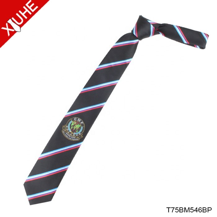 Custom Cheap School Logo Design Ties 100% Polyester Woven Neckties For Students