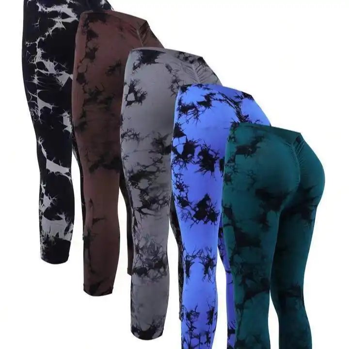 Wholesale women elastic enhance muscle strength spandex seamless marble tie dye scrunch back yoga gym yoga leggings