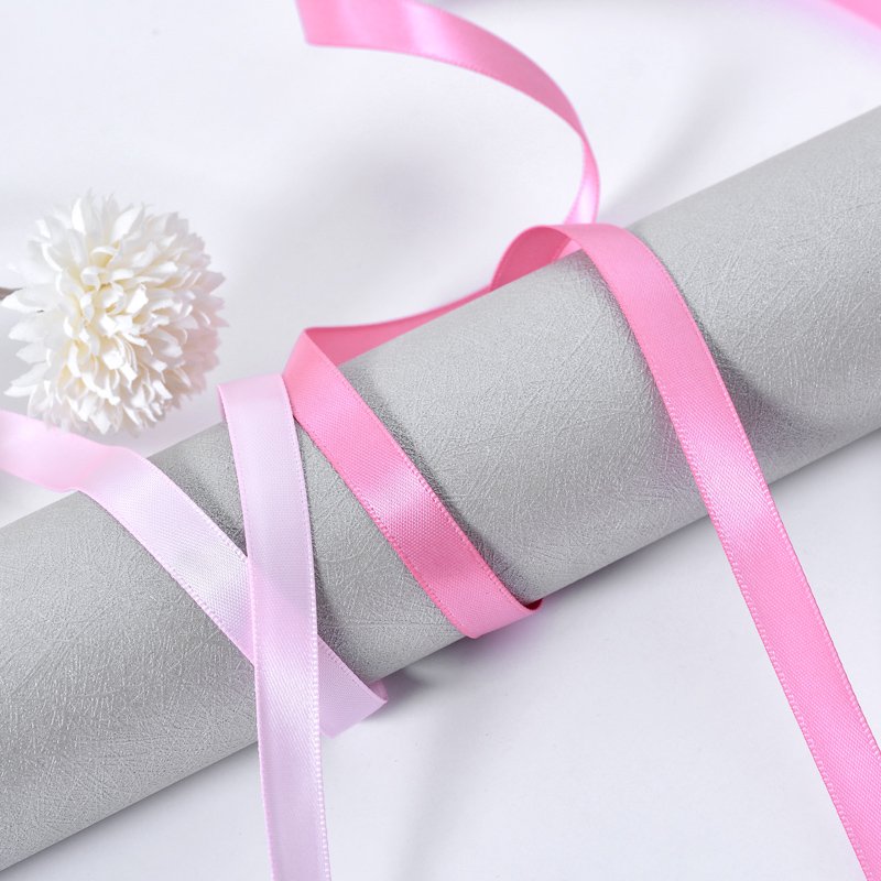 Ribest 9mm Pink Polyester Double Face Satin Ribbon For Gift Boxes Packaging Hair Bows Wholesale