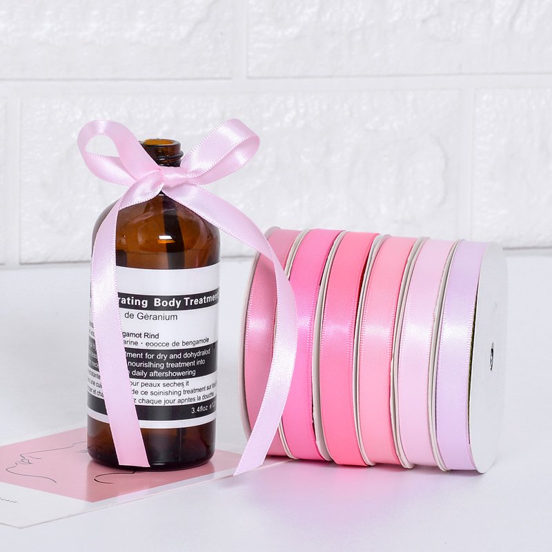 Ribest 9mm Pink Polyester Double Face Satin Ribbon For Gift Boxes Packaging Hair Bows Wholesale