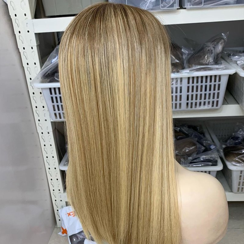 Blonde Color Balayage Kosher Jewish Wig 100% European Virgin Hair Hand Tied Lace Front Wig
