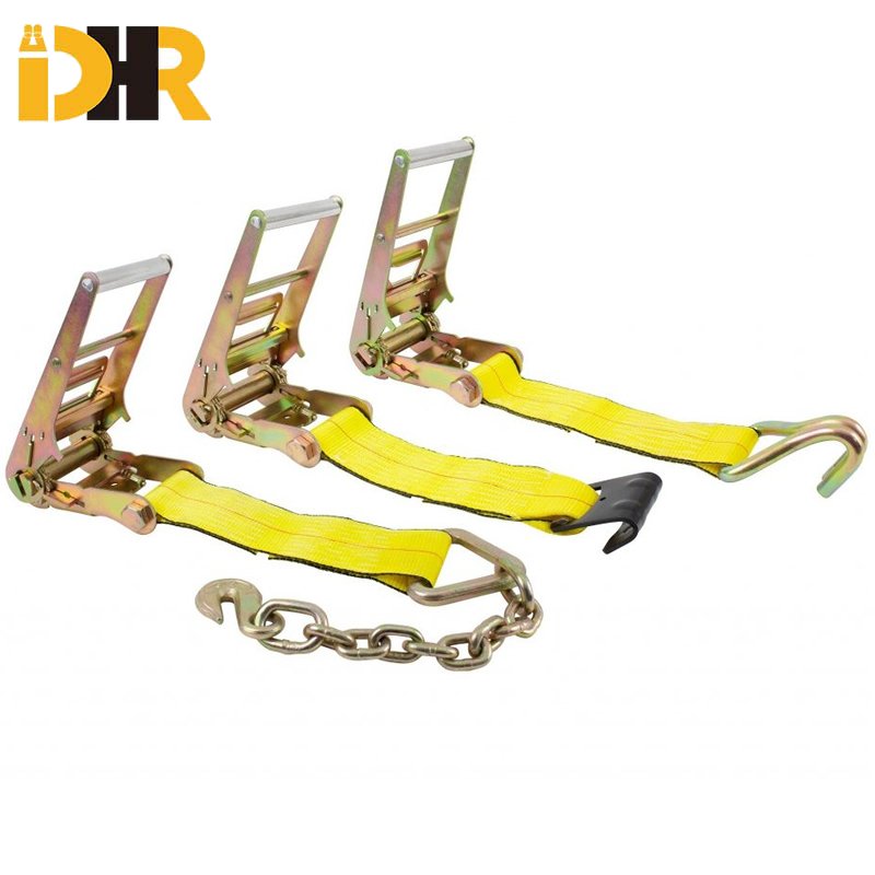 Manufacturers Custom 2'' x 27ft x 10000lbs J Hook Ratchet Tie Down Strap for Flatbed Trailer Truck Cargo Lashing