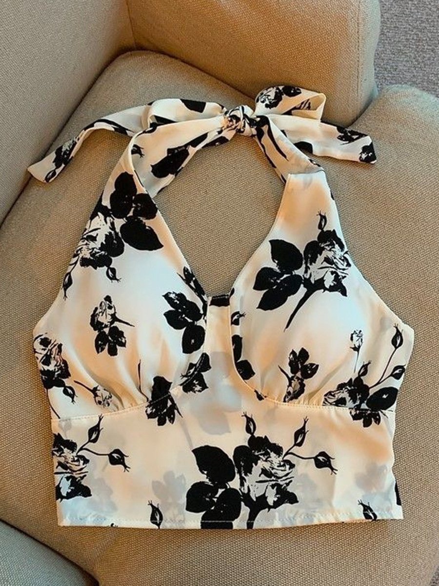Floral backless halter neck top Hanging neck Tank Top Tank Top