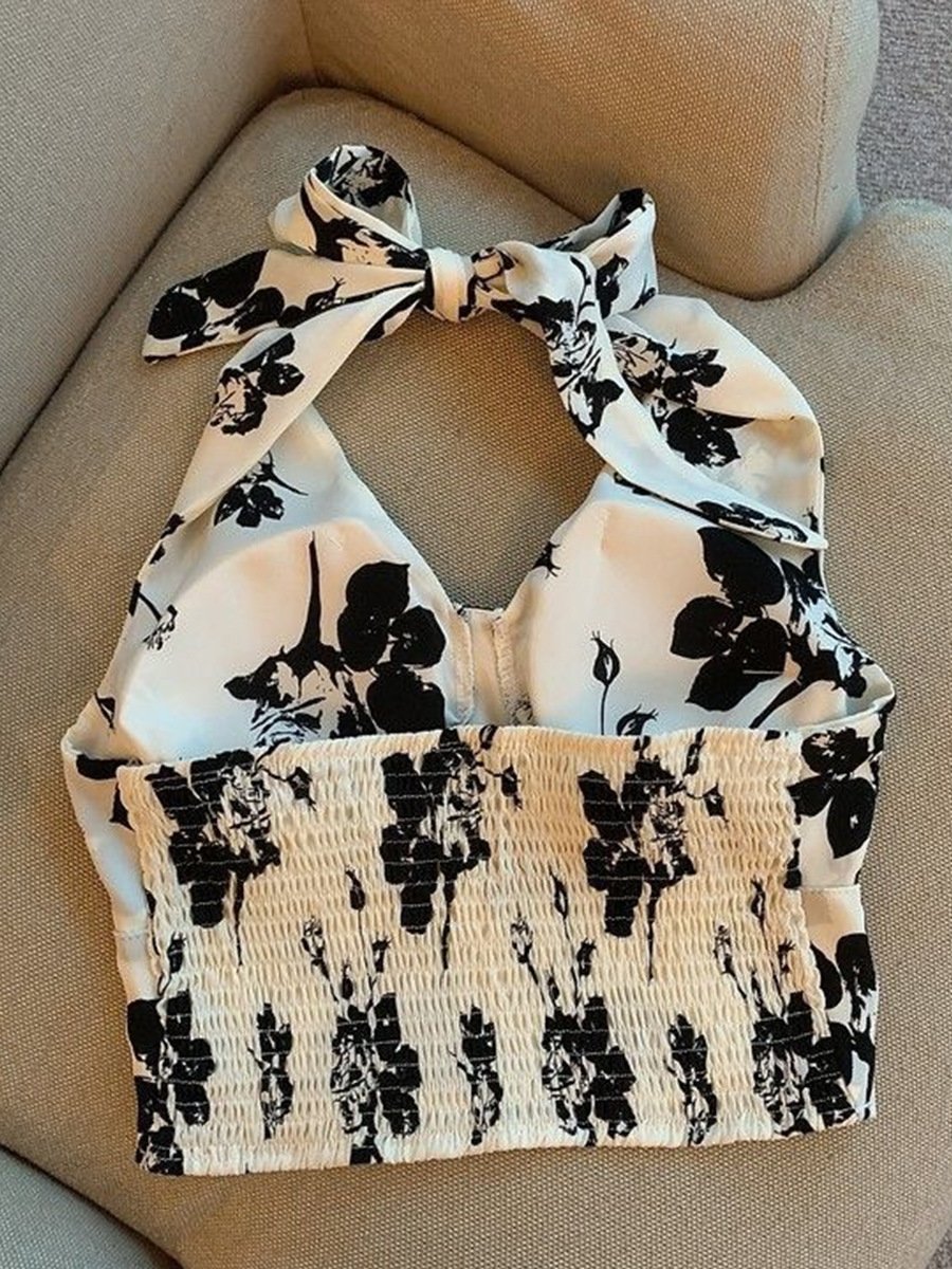 Floral backless halter neck top Hanging neck Tank Top Tank Top