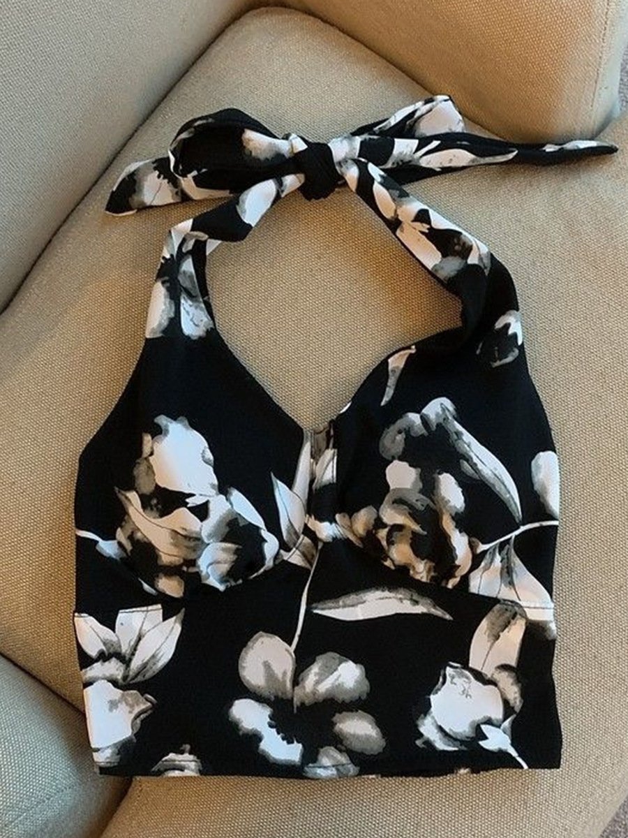 Floral backless halter neck top Hanging neck Tank Top Tank Top