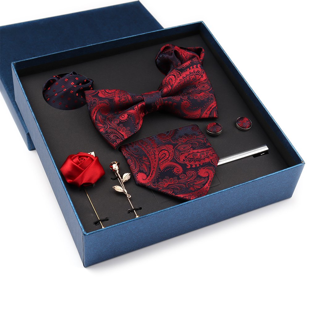 2024 Duty Orange Tie Set For Men New Polyester Necktie Paisley Silk Ties Men's Ties Handkerchief In GIft Box For Father