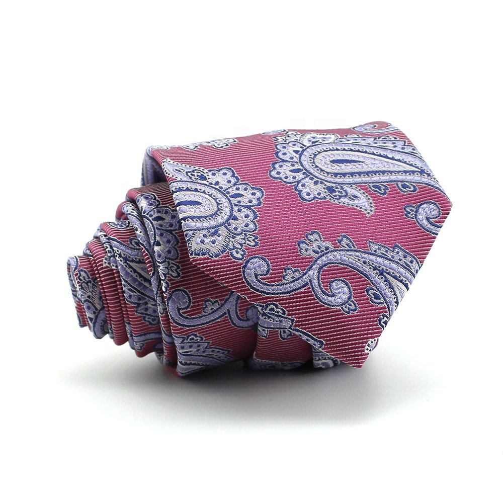 Neckties For Men Paisley China Suppliers Wholesale Tie Polyester Woven Handmade Men Fashion Lilac Navy With Red Paisley Neckties