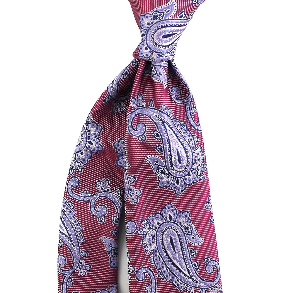 Neckties For Men Paisley China Suppliers Wholesale Tie Polyester Woven Handmade Men Fashion Lilac Navy With Red Paisley Neckties