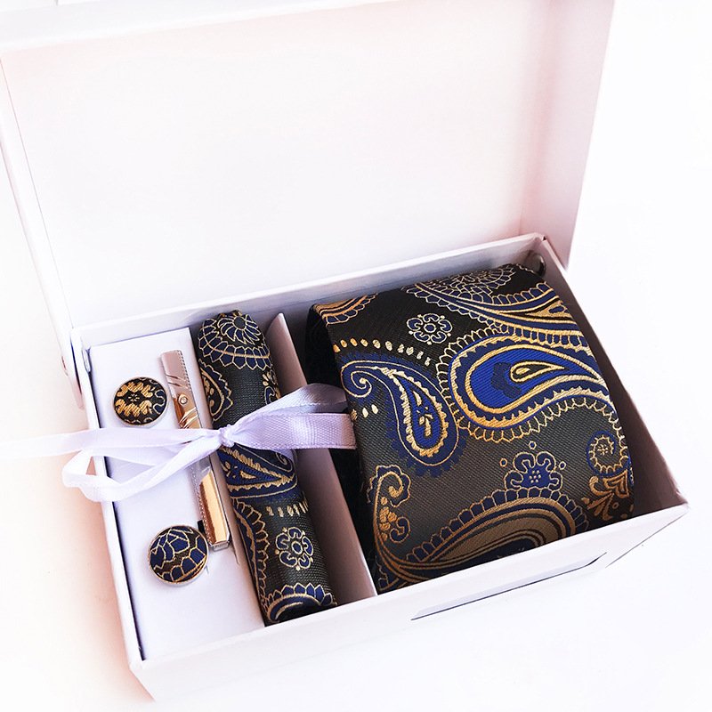 Custom New desgin Mens Tie And Hanky Set Silk Neckties Bowtie Pocket Square Cufflinks Set Ties For Men Business Party Wedding