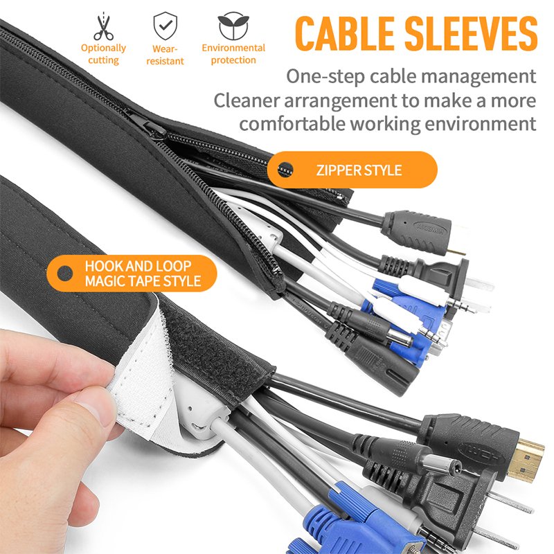 Desk Collection Elastic Clothes Management Sleeve Closure Hot-sale Hook And Loop Wrap Cable Tie For Wiring Accessories