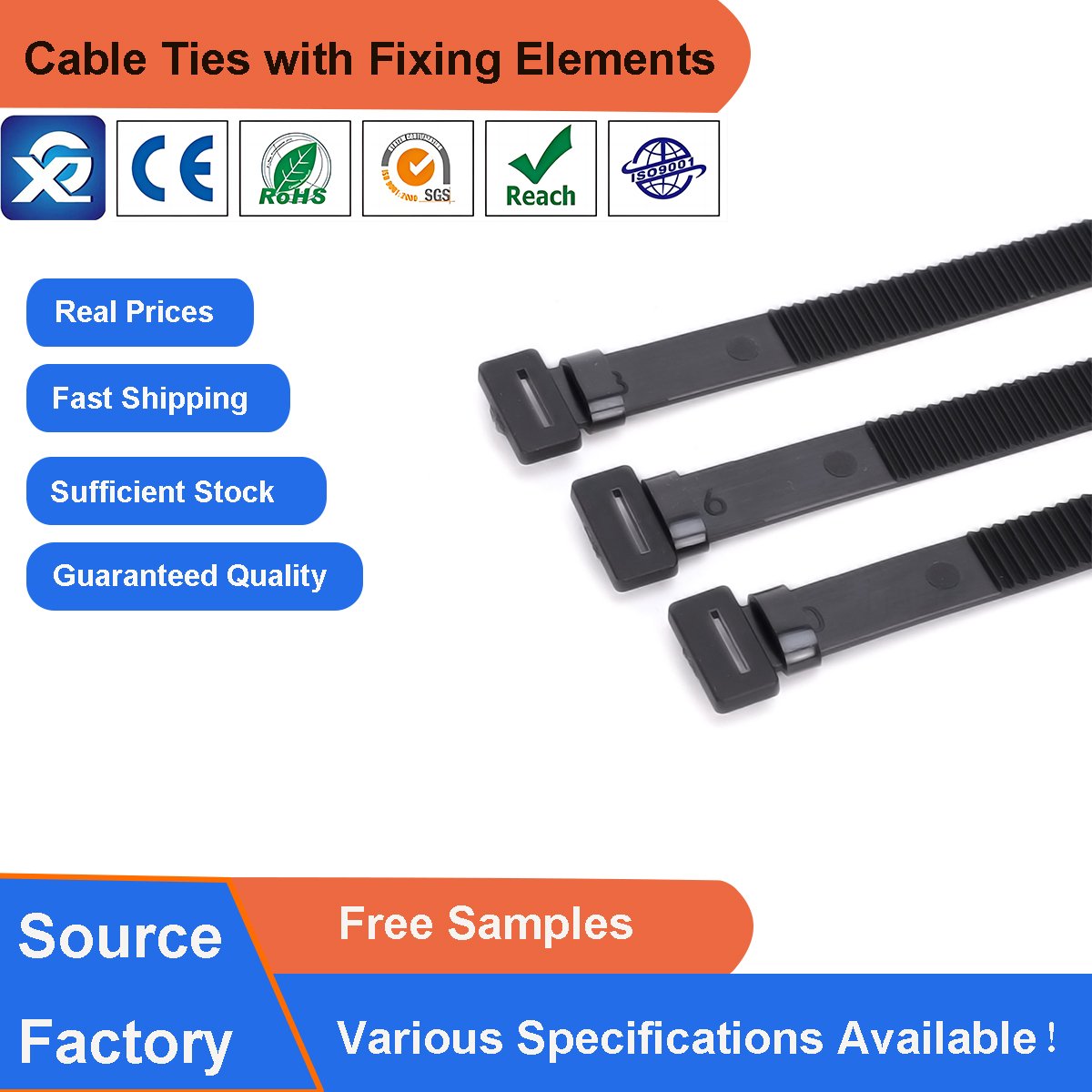 Ready to Ship High Quality Self-locking Plastic Nylon Zip Tie for Electric Vehicle X63 Flat Head Cable Ties