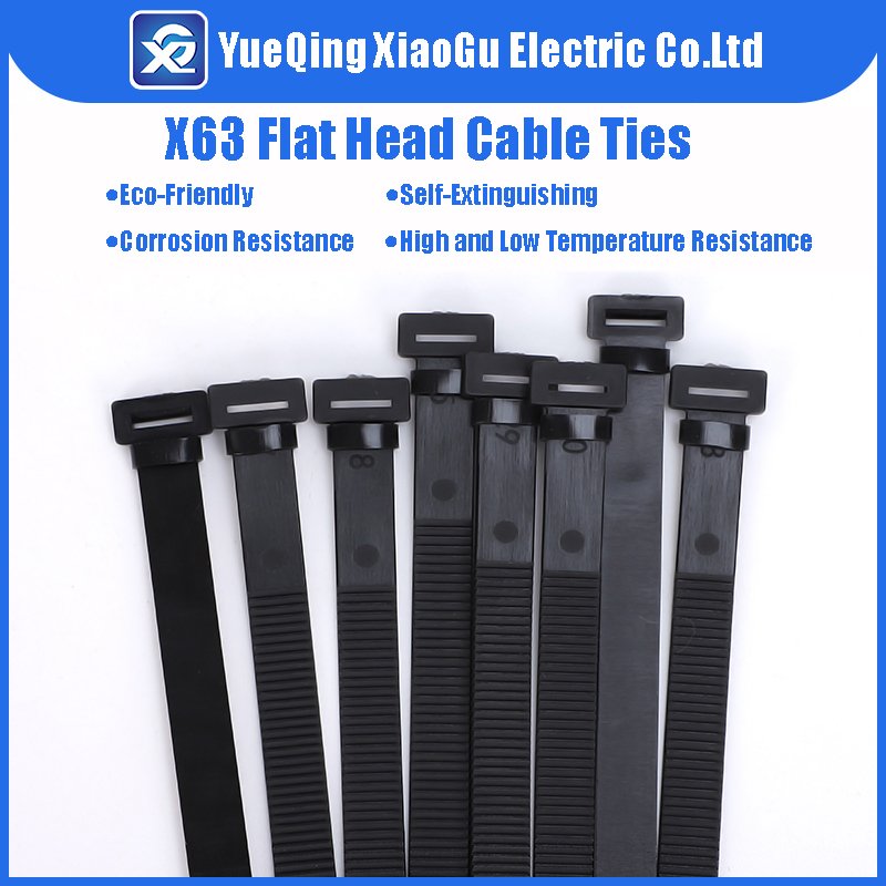 Ready to Ship High Quality Self-locking Plastic Nylon Zip Tie for Electric Vehicle X63 Flat Head Cable Ties