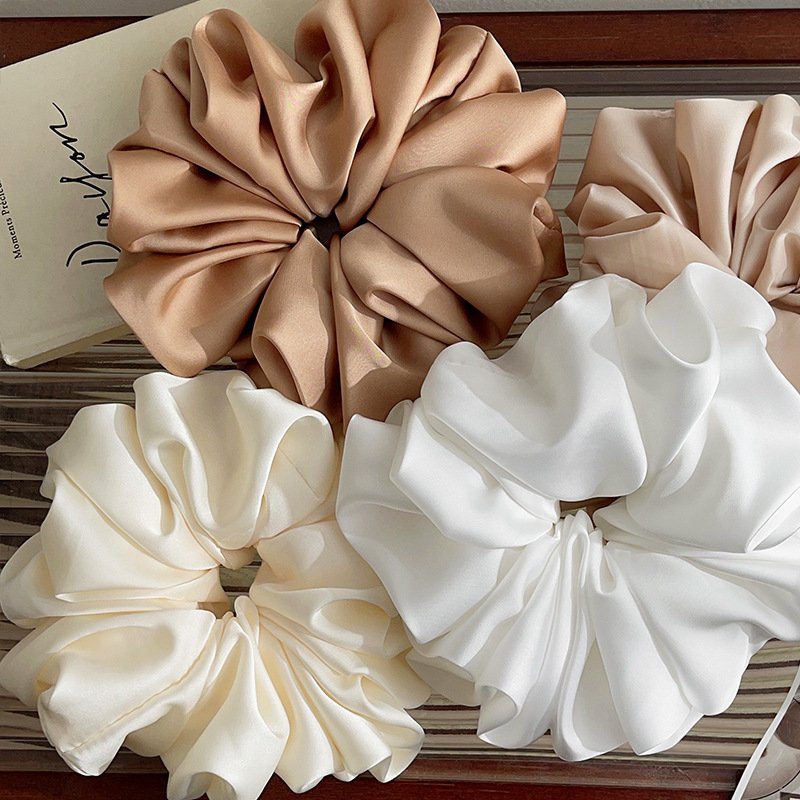 Wholesale 15cm Solid Color White Oversized Fabric Elastic Rubber Bands Hair Ties Accessories XXL Big Stain Silk Women Scrunchies