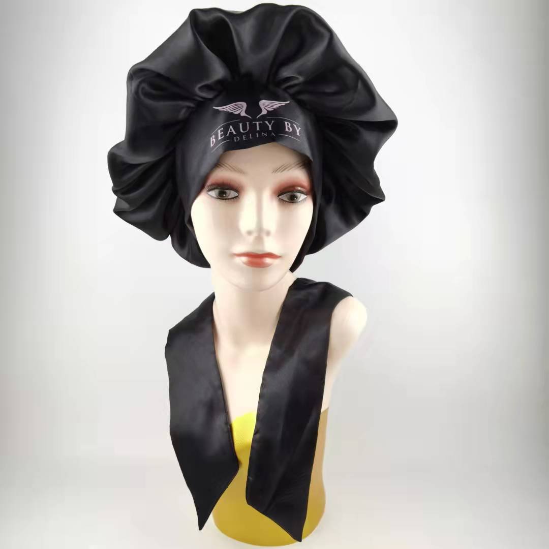Factory Vendor Reversible Bonnet Edge Wrap Custom Long Band Satin Hair Silk Bonnet With Ties