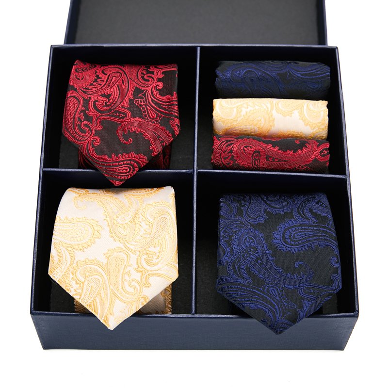 High Grade Fashion 3 Set Tie Handkerchief Cufflink Set Pocket Squares Necktie For Men Blue Stripe Plaid Fit Workplace