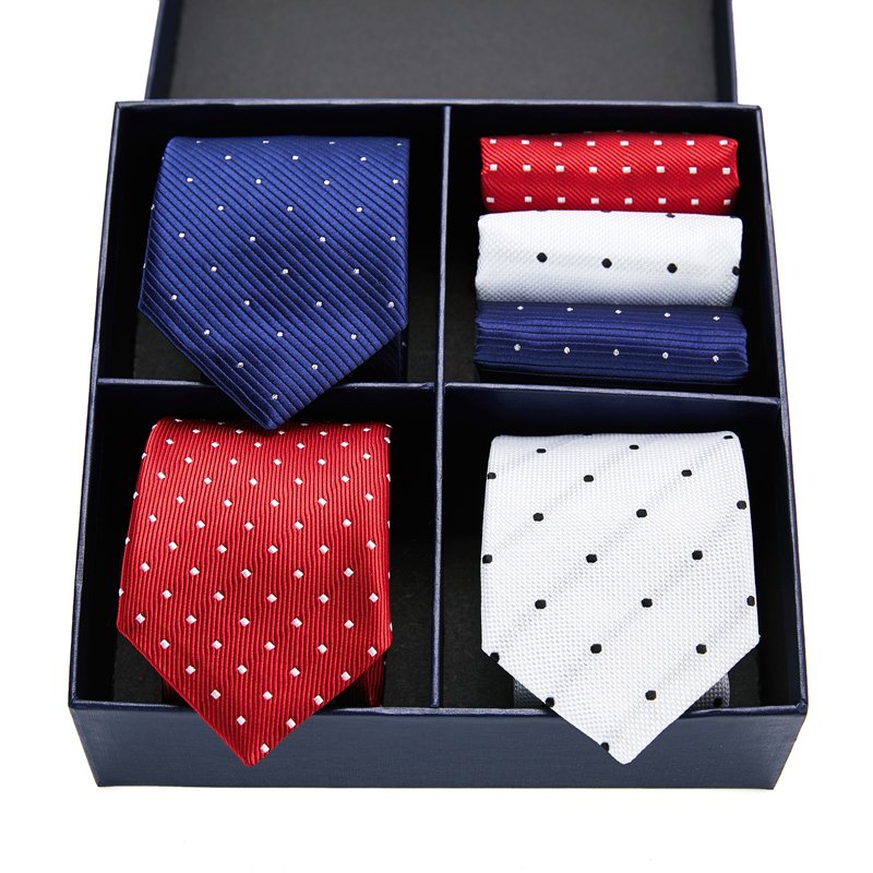High Grade Fashion 3 Set Tie Handkerchief Cufflink Set Pocket Squares Necktie For Men Blue Stripe Plaid Fit Workplace