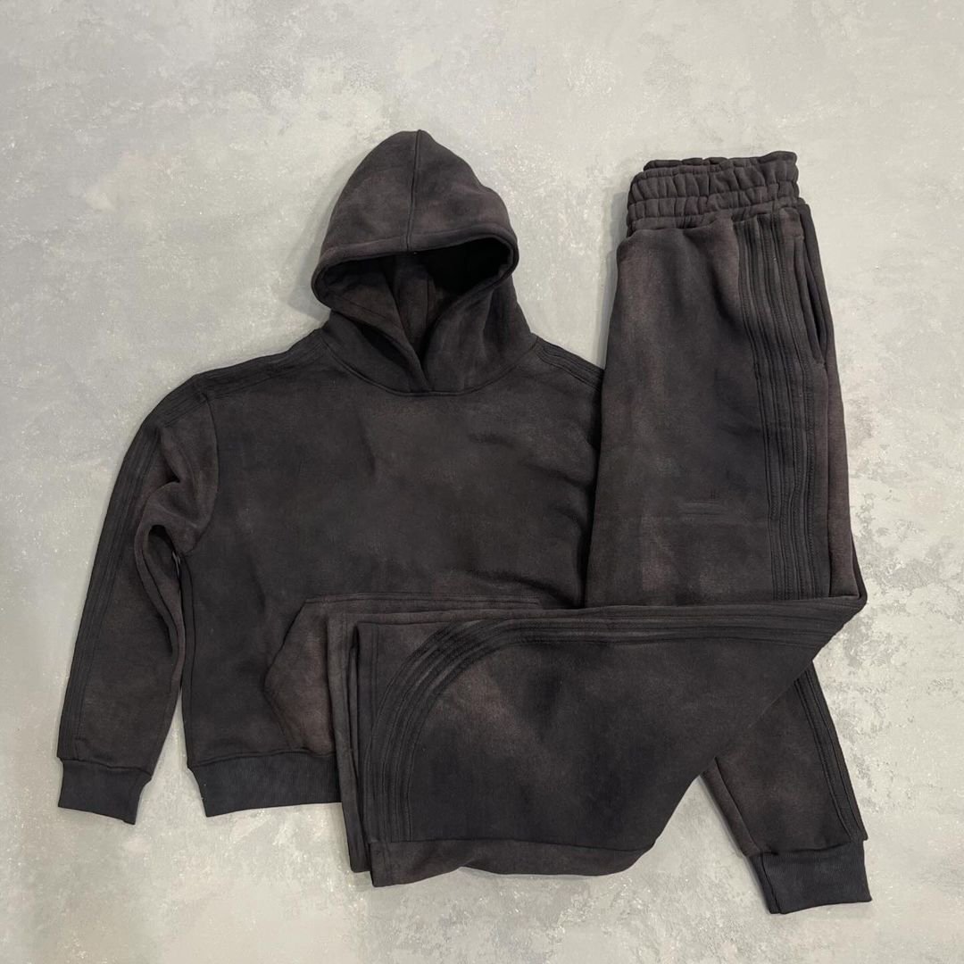 OEM Custom oversized tracksuit streetwear sun faded striped zip up hoodie and sweatpants jogger set oversized sweatsuit for men
