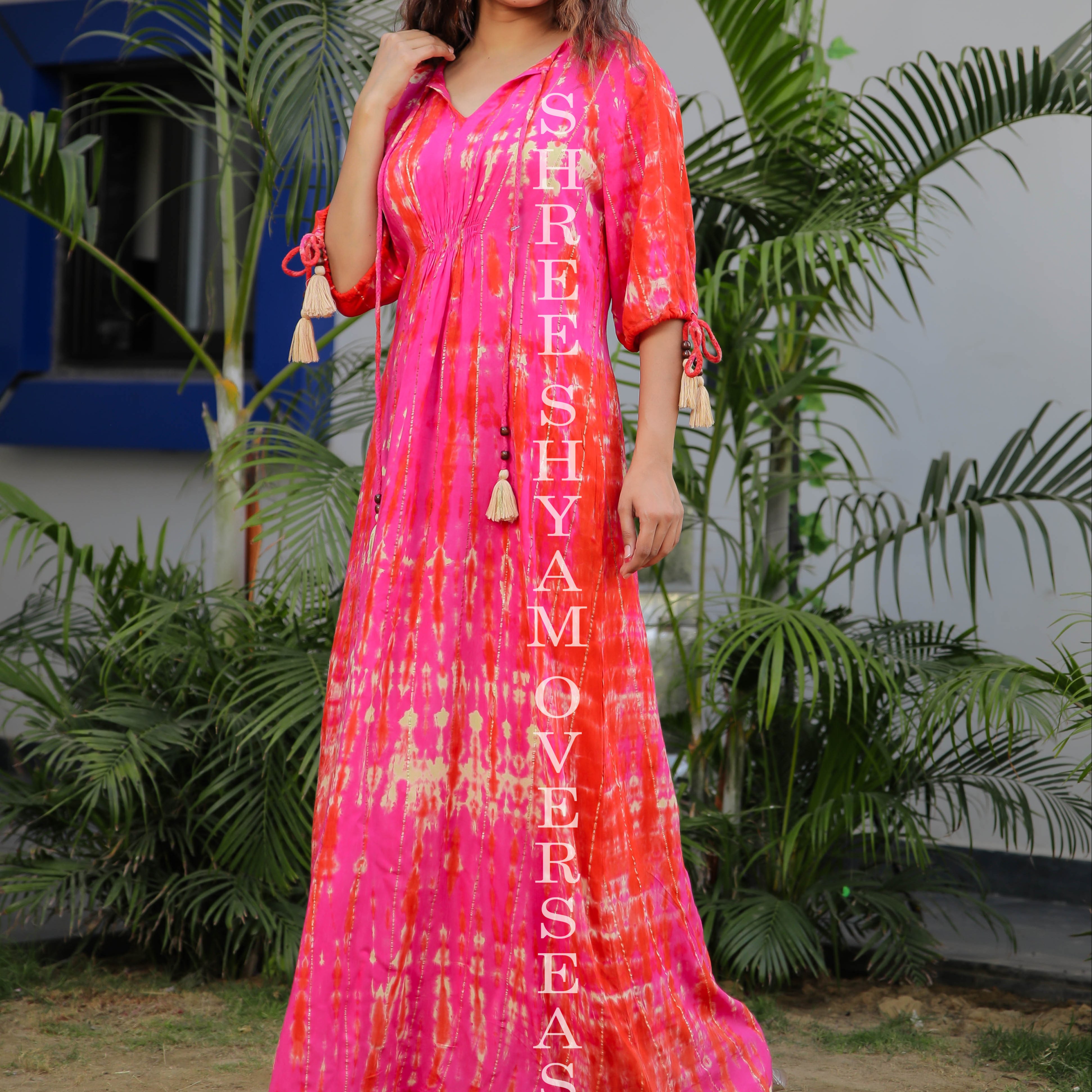 Summer Trending Women Wear Rayon Tie dye Long Dress with tassel