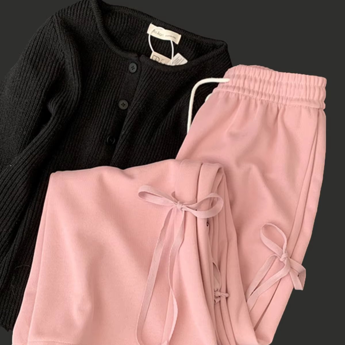 Pink bow tie sports pants for women summer 2024 New small baggy straight trousers wide-leg pants