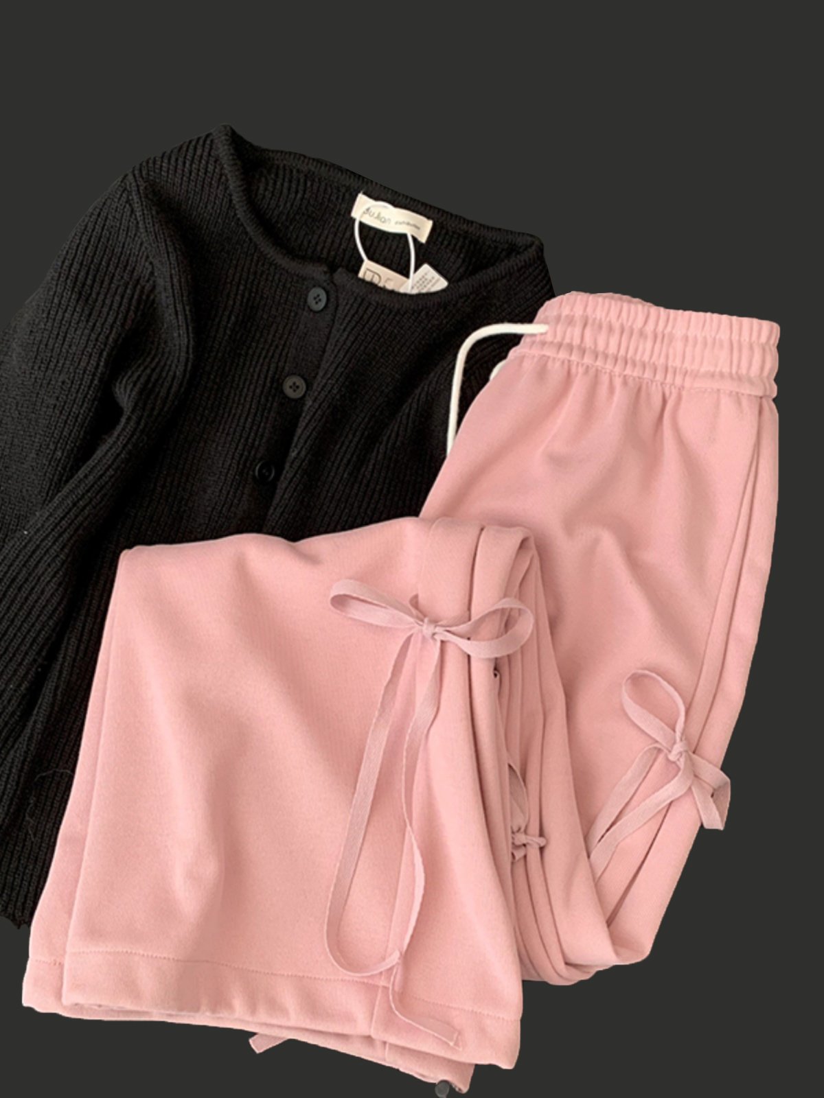 Pink bow tie sports pants for women summer 2024 New small baggy straight trousers wide-leg pants