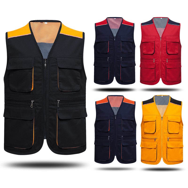 Stock Multi Pockets Cargoes Fisherman Vest cartoon logo Waistcoat For fishing Hiking Journalist Photography Camping Safari Vest