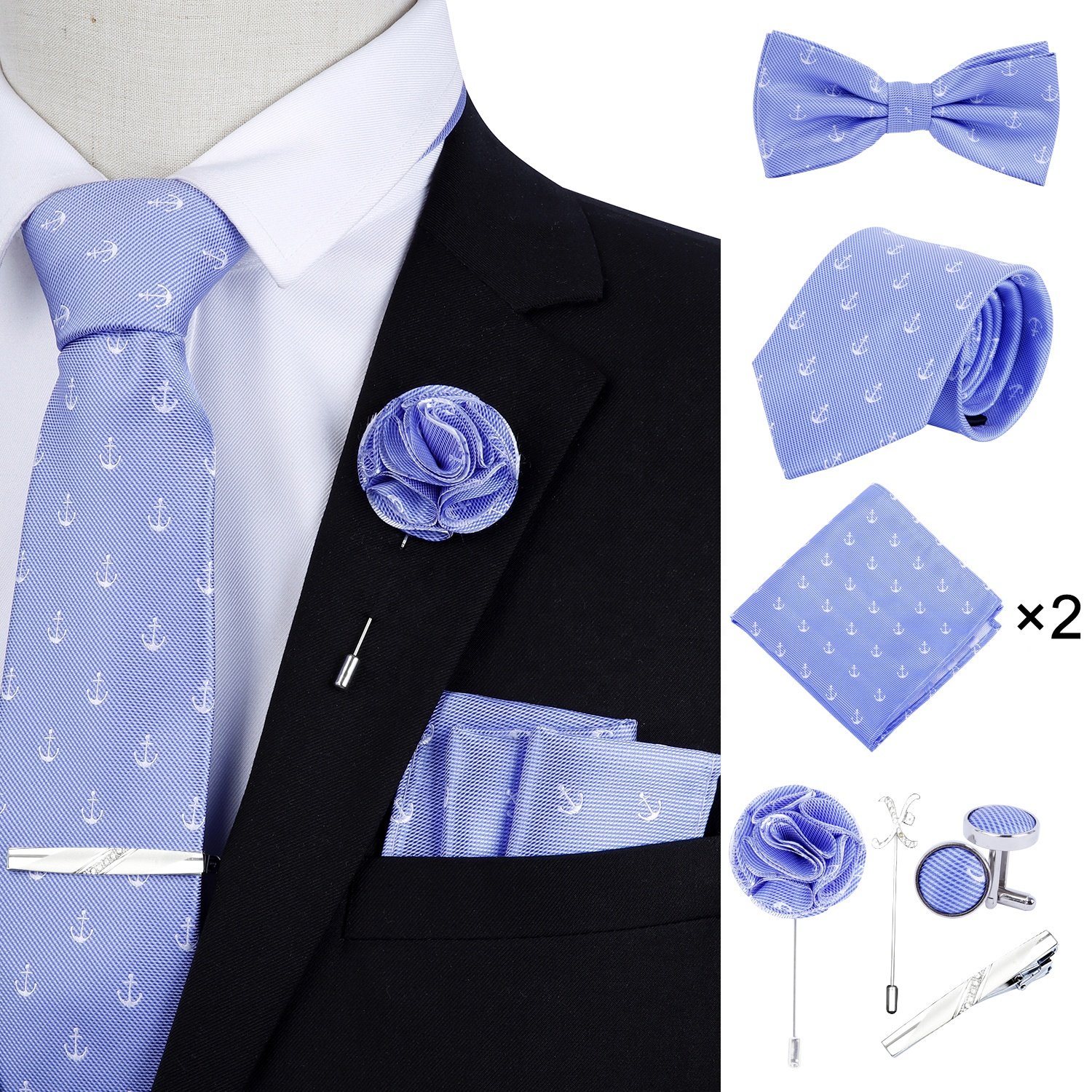 Hot Sale Handmade Stitched Necktie Pocket Square Bowtie Accessories Set For Men