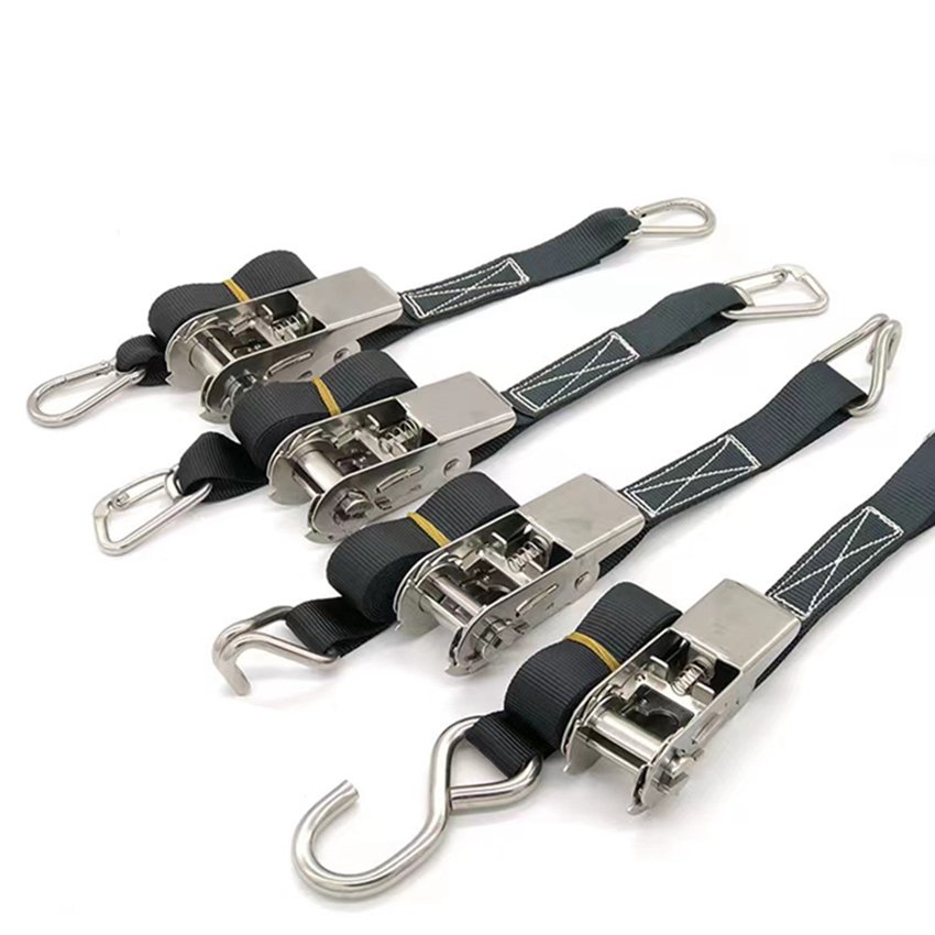 High quality ratchet tie down stainless steel 304 ratchet buckle and S hook cargo lashing strap