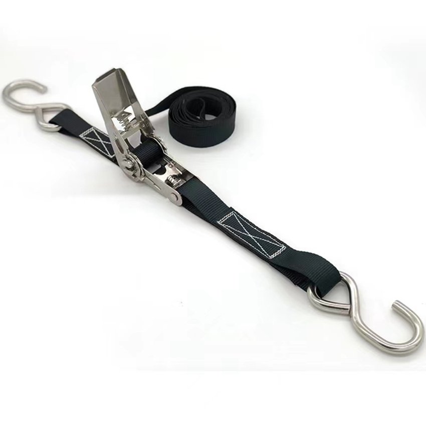 High quality ratchet tie down stainless steel 304 ratchet buckle and S hook cargo lashing strap