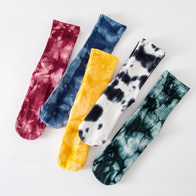 Women Tie-dye terry thickened Anti Slip yoga Pilates socks colorful mid-tube professional yoga fitness sports cotton grips socks