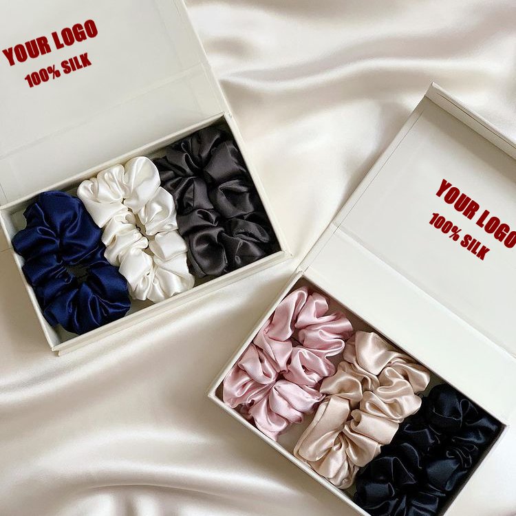 CUSTOMIZED 100% pure Mulberry Silk Hair Scrunchies Elastic Hair Tie for Women Girl