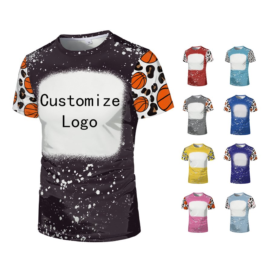 Hot selling Sublimation Blank Polyester Tie Dye Leopard Print Customized Logo Oversized Streetwear Bleach T-Shirts