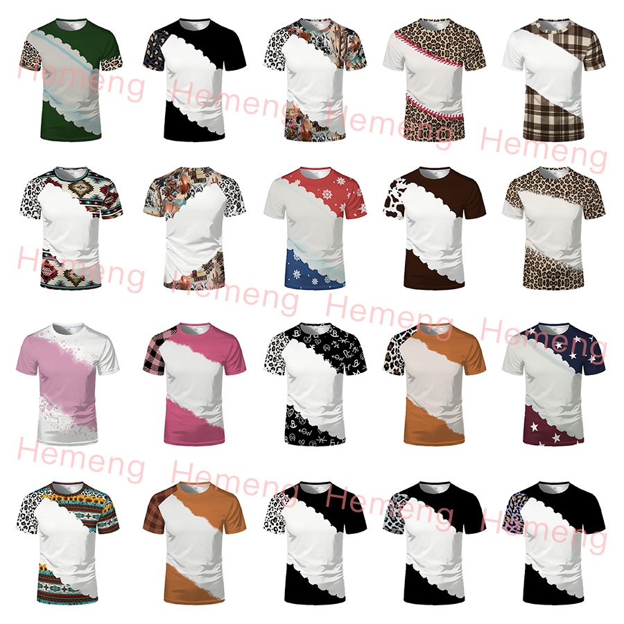 Hot selling Sublimation Blank Polyester Tie Dye Leopard Print Customized Logo Oversized Streetwear Bleach T-Shirts