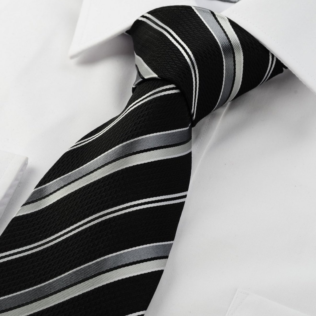 100% Pure Silk Weave Woven Jacquard Black Stripe Necktie Customization For Men Classic Ties