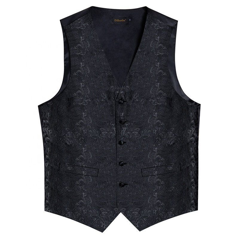 Men's Vest Tie Set 4PC Paisley Floral Jacquard Waistcoat and Necktie Pocket Square Vests for Suit Tuxedo Wedding