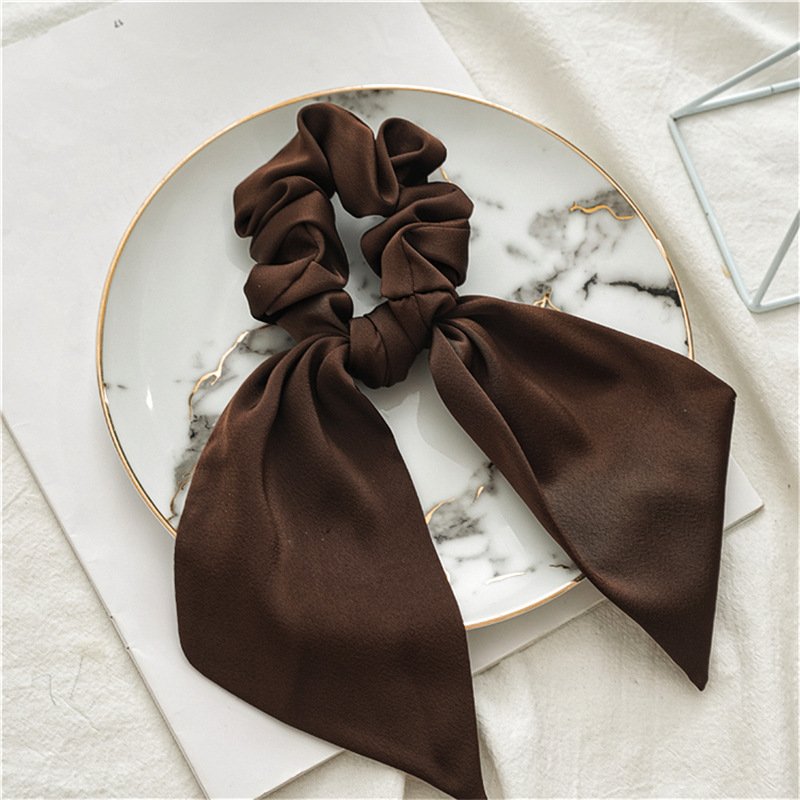 Solid Color Silk Hair Scrunchies with Tail Popular Women Bow Elastic Hair Band Satin hair ties