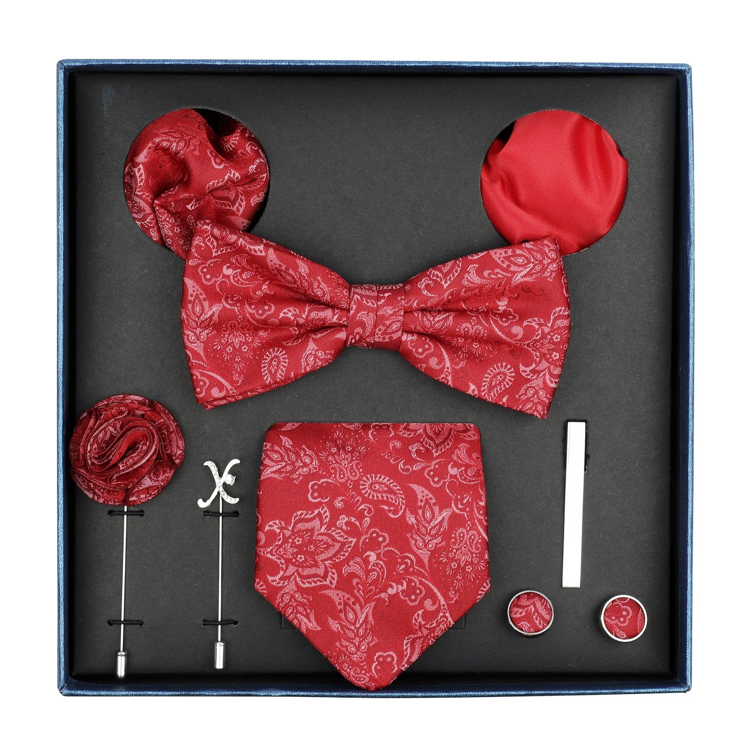 Polyester Ties Set Bow Tie Handkerchief Cufflinks for Men Business Wedding Necktie Pocket Square Hanky Cufflinks 8 Piece Set