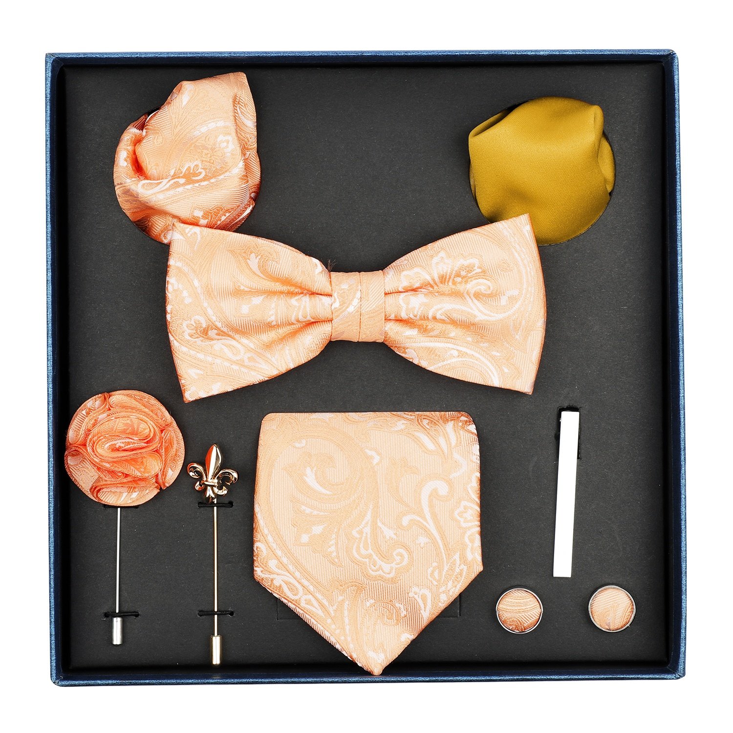 Polyester Ties Set Bow Tie Handkerchief Cufflinks for Men Business Wedding Necktie Pocket Square Hanky Cufflinks 8 Piece Set
