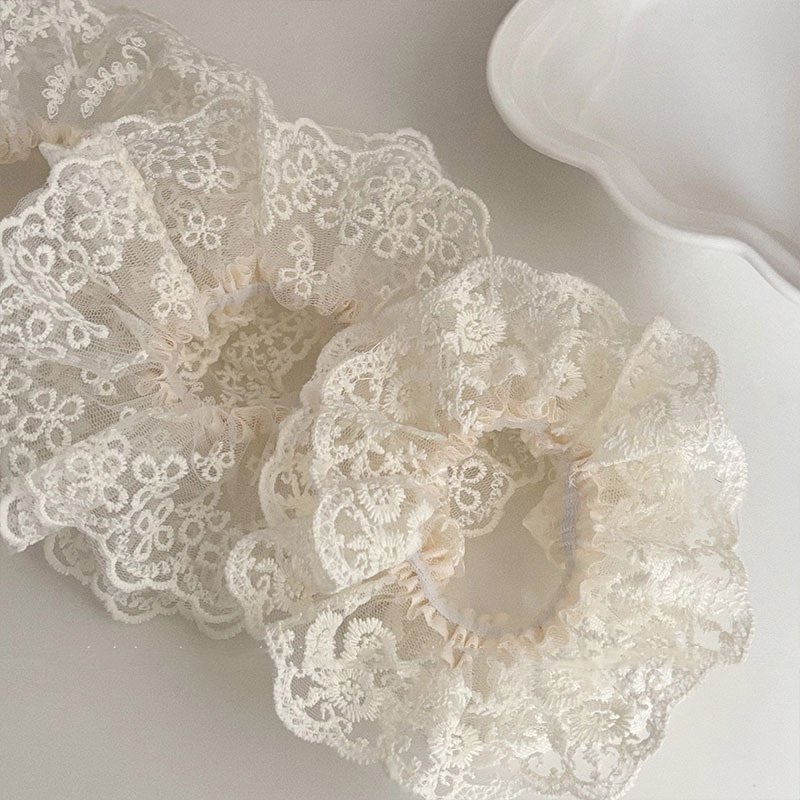 Beige lace hair loop mesh hair rope headband tie hair accessory coiled headband