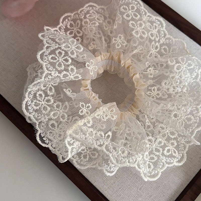 Beige lace hair loop mesh hair rope headband tie hair accessory coiled headband