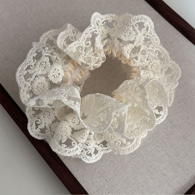 Beige lace hair loop mesh hair rope headband tie hair accessory coiled headband