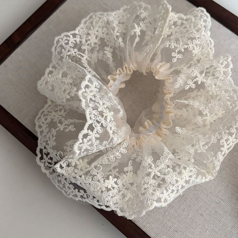 Beige lace hair loop mesh hair rope headband tie hair accessory coiled headband