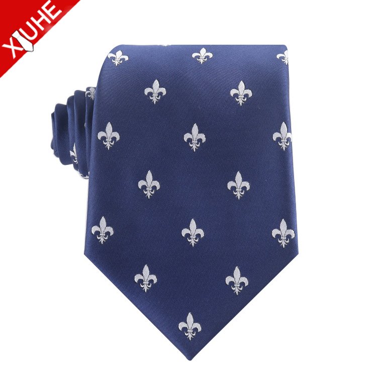 Custom LOGO Mens Tie animal Pattern Navy Blue Ties Custom Polyester Woven Necktie