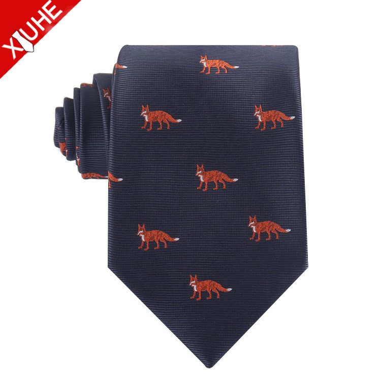 Custom LOGO Mens Tie animal Pattern Navy Blue Ties Custom Polyester Woven Necktie