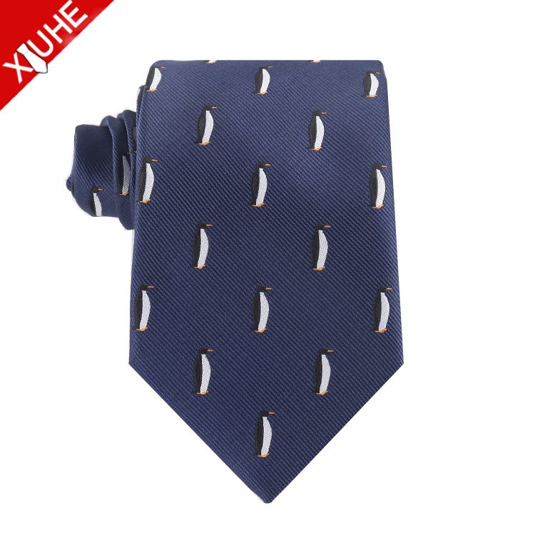 Custom LOGO Mens Tie animal Pattern Navy Blue Ties Custom Polyester Woven Necktie