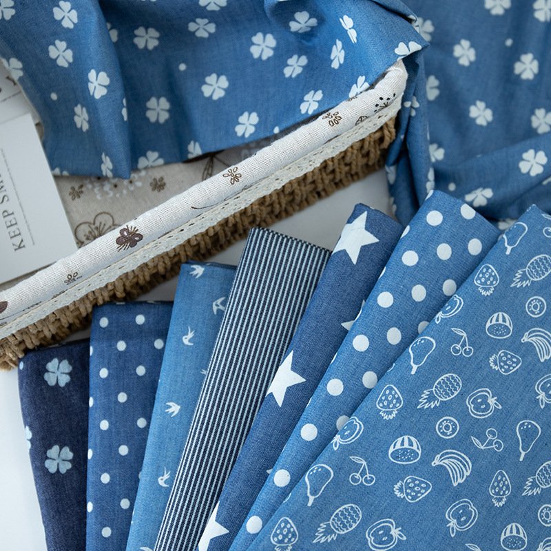Cotton printed denim 32 washed denim summer clothes pants youth cloth shirt fabric available