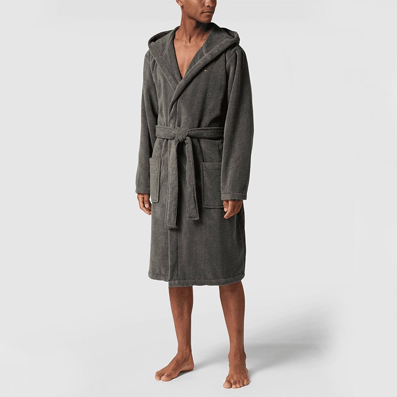 Self Tie Mens Bath Robes with Hoods Flannel Belted Hooded Luxury Robe Unisex