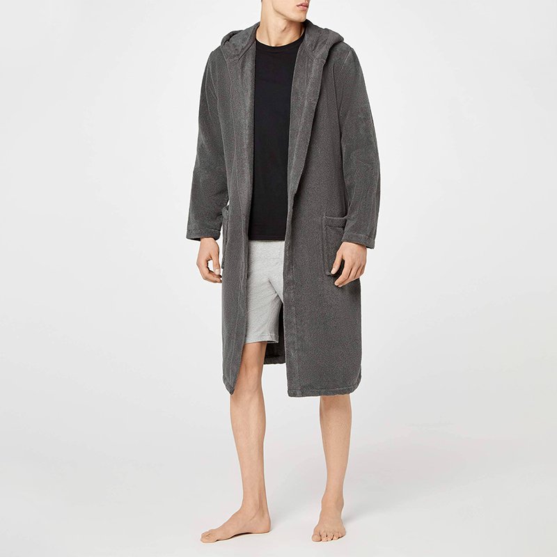 Self Tie Mens Bath Robes with Hoods Flannel Belted Hooded Luxury Robe Unisex