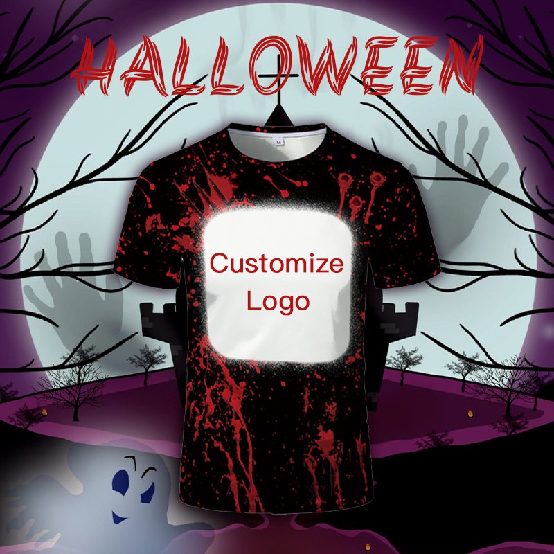 2024 Real USA size Halloween sublimation polyester Men's shirt custom logo tie dye faux bleached custom shirt