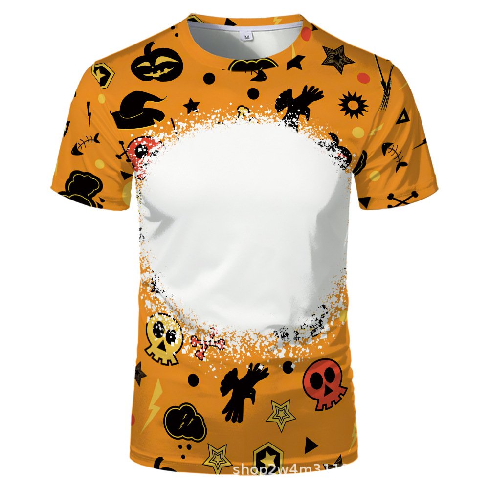 2024 Real USA size Halloween sublimation polyester Men's shirt custom logo tie dye faux bleached custom shirt