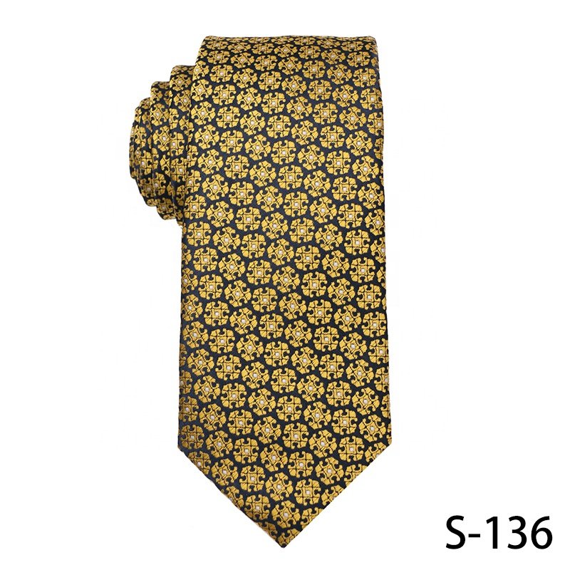 Popular In Young People 7.5cm Necktie Jacquard Woven 100% Polyester Neckties For Men Yellow Series Mens Floral Ties